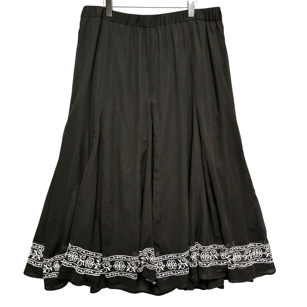 Catherines Boho Peasants Cottage Black Embroidered Chiffon Maxi Skirt Plus 1X